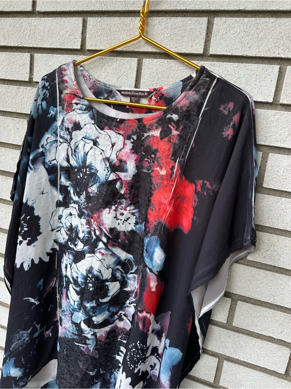 Mushka by Sienna Rose Velvet Panel Floral Chiffon Poncho Blouse XL Boho - Picture 3 of 8